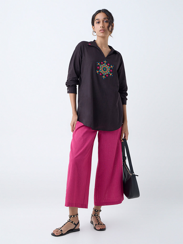 Westside Utsa Women's Black Embroidered Cotton Tunic for Work Wear Full View