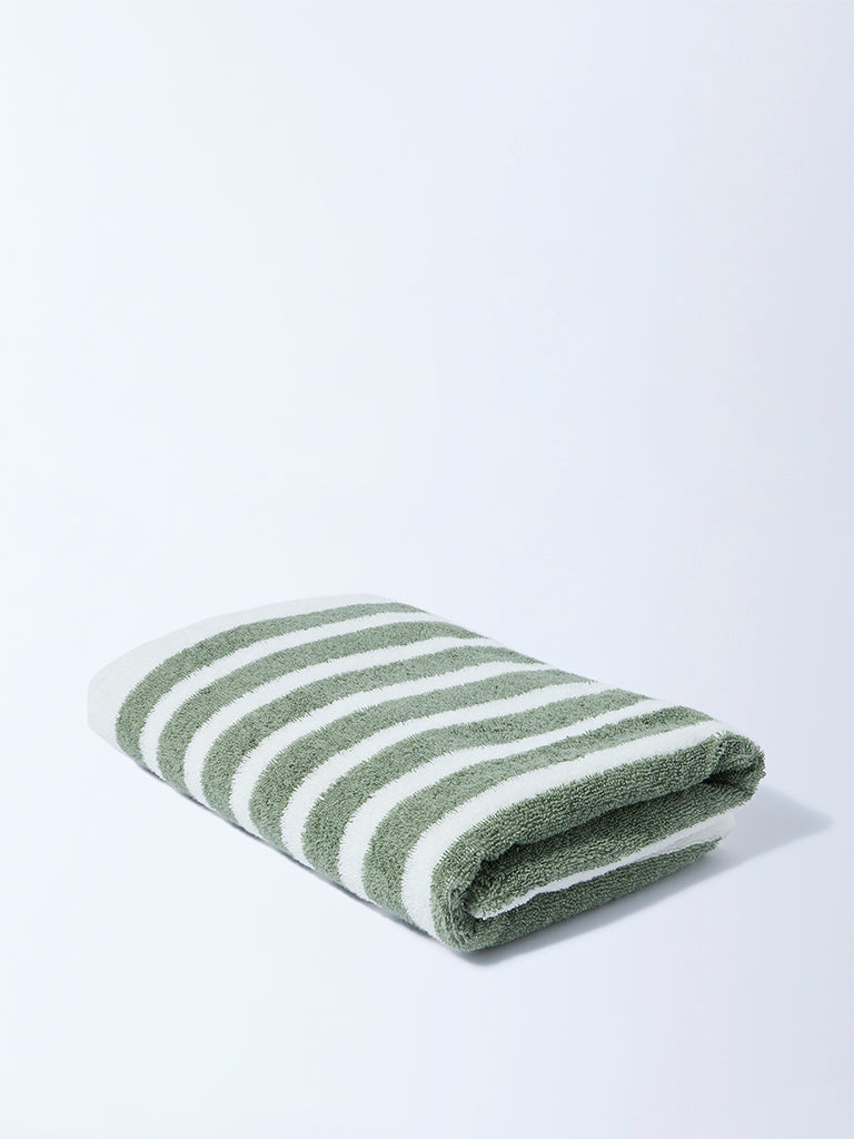 Westside Home Green Stripe Patterned Bath Towel