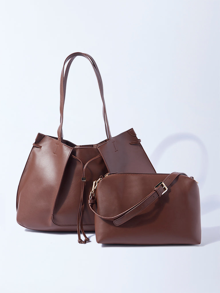 Westside Brown Tote Bag with Pouch and Sling Handle