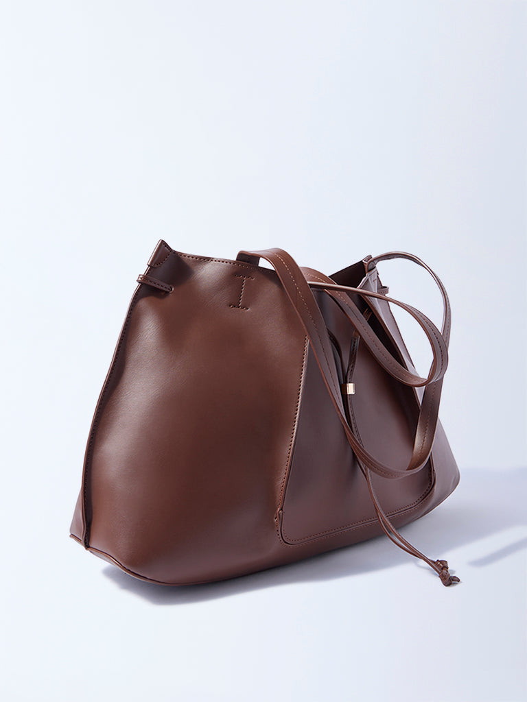 Westside Brown Tote Bag with Pouch and Sling Handle