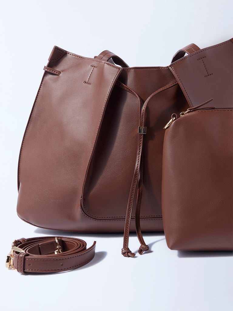 Westside Brown Tote Bag with Pouch and Sling Handle