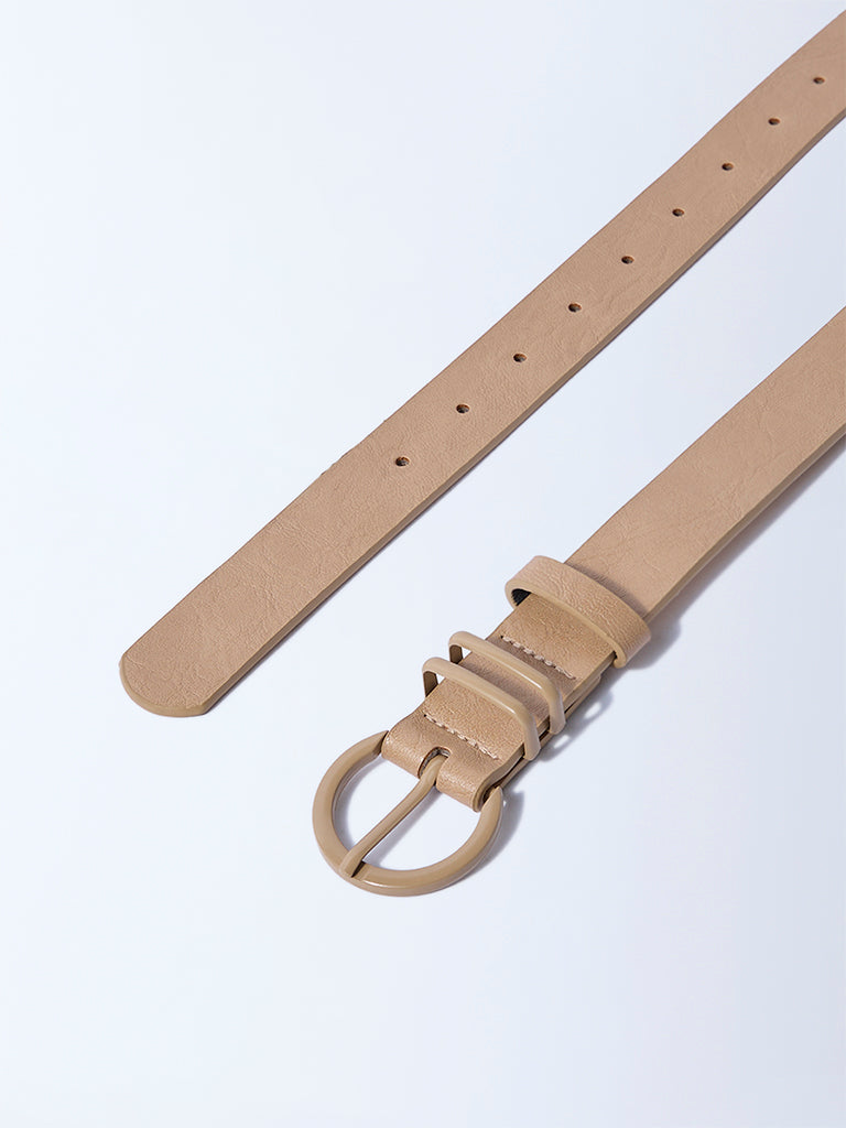 Westside Accessories Beige Round Buckle Textured Belt