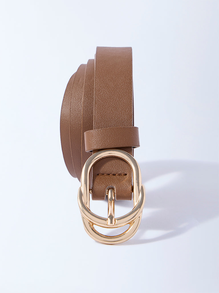 Westside Accessories Brown Oval-Twisted Buckle Belt