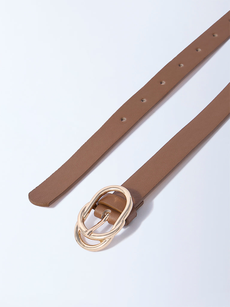 Westside Accessories Brown Oval-Twisted Buckle Belt