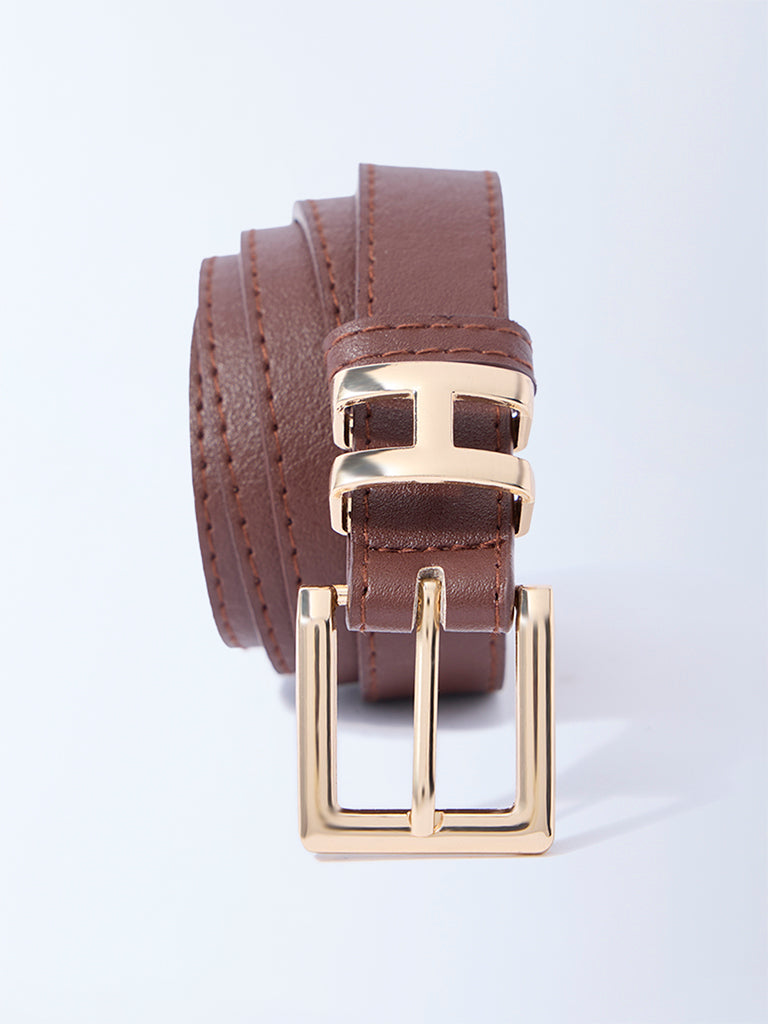 Westside Accessories Brown Square Buckle Belt