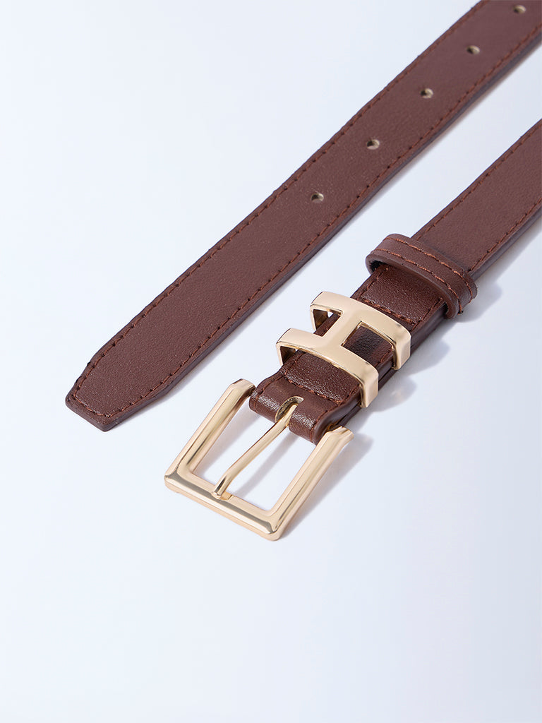 Westside Accessories Brown Square Buckle Belt
