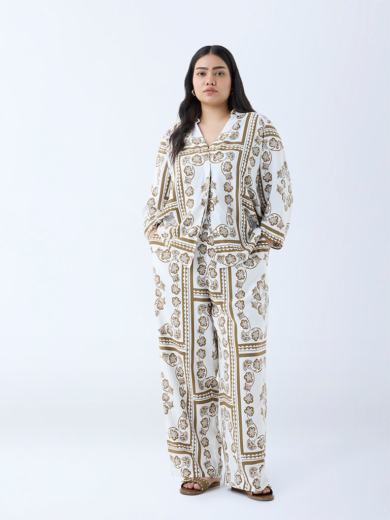 Westside Gia Women's Olive Floral Printed Shirt for Casual Wear Full View