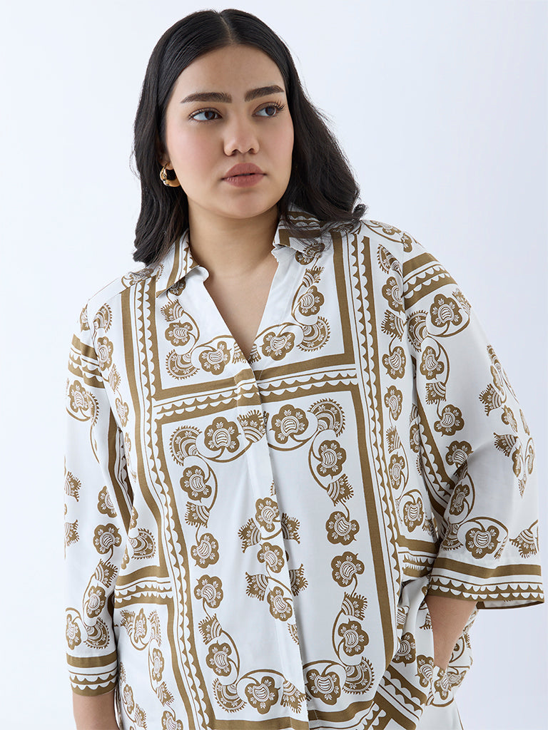 Westside Gia Women's Olive Floral Printed Shirt for Casual Wear Zoomed View