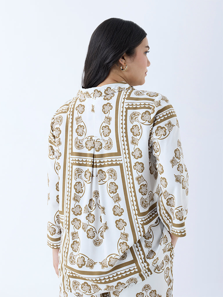 Westside Gia Women's Olive Floral Printed Shirt for Casual Wear Back View