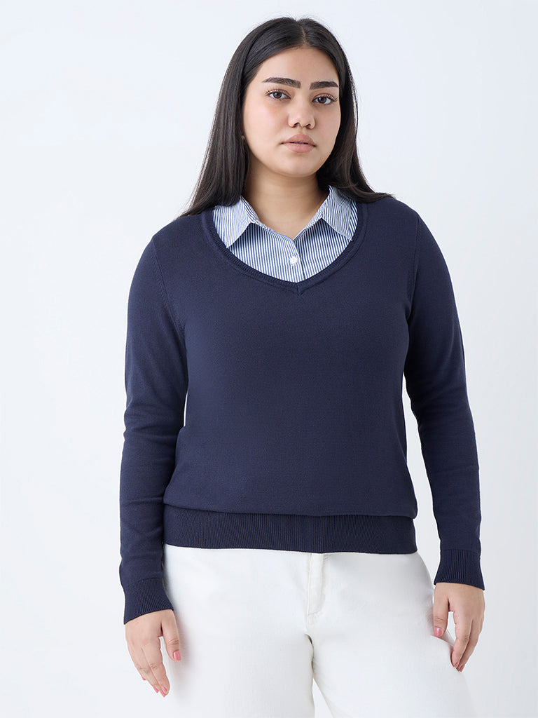 Gia Navy Collared Sweater