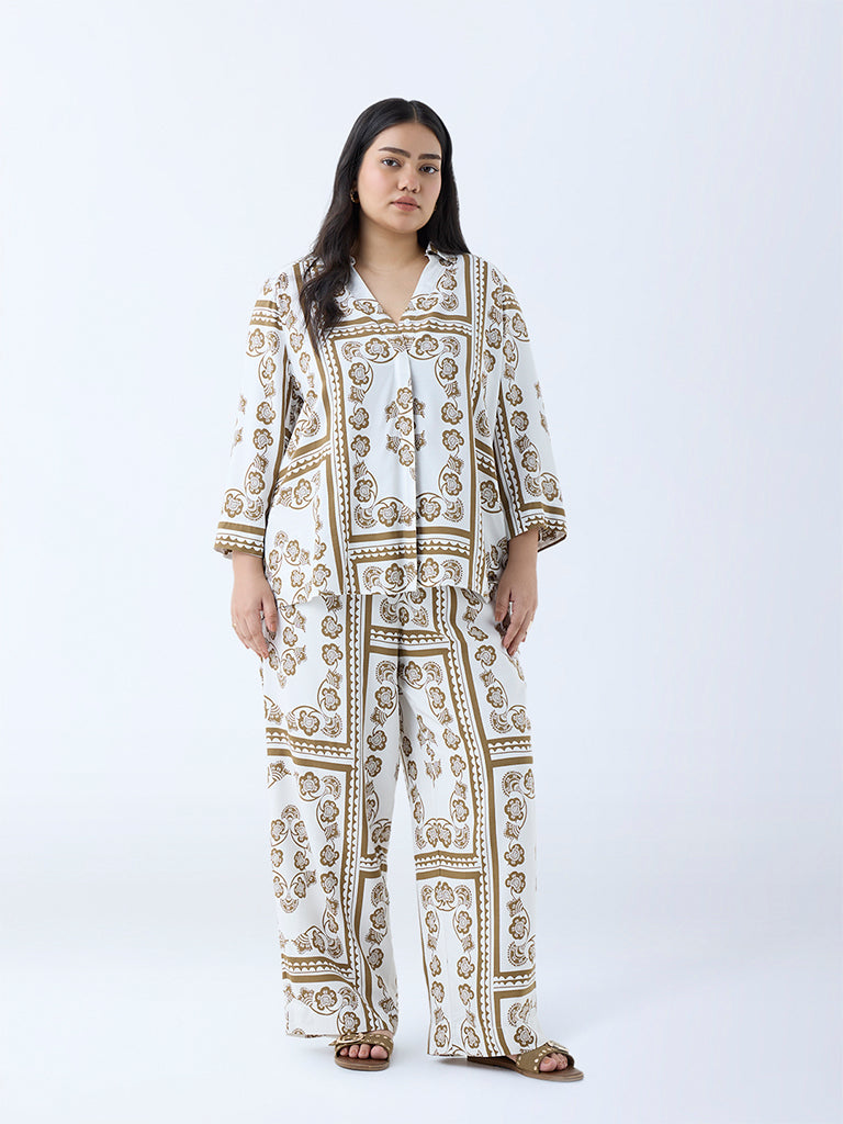 Westside Gia Women's Olive Floral Printed High-Rise Trousers for Casual Wear Full View