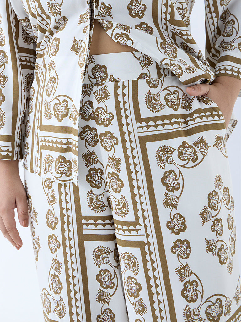 Westside Gia Women's Olive Floral Printed High-Rise Trousers for Casual Wear Zoomed View