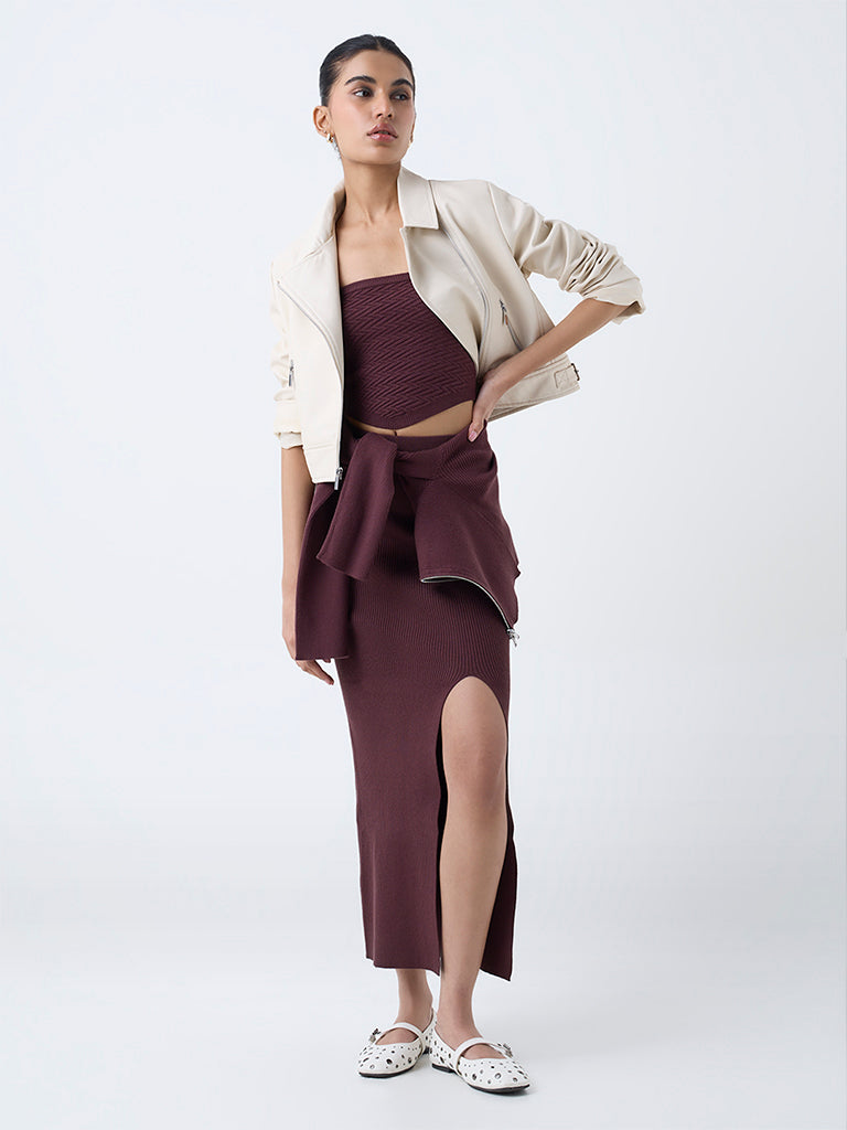 Nuon Cream Solid Faux-Leather Jacket