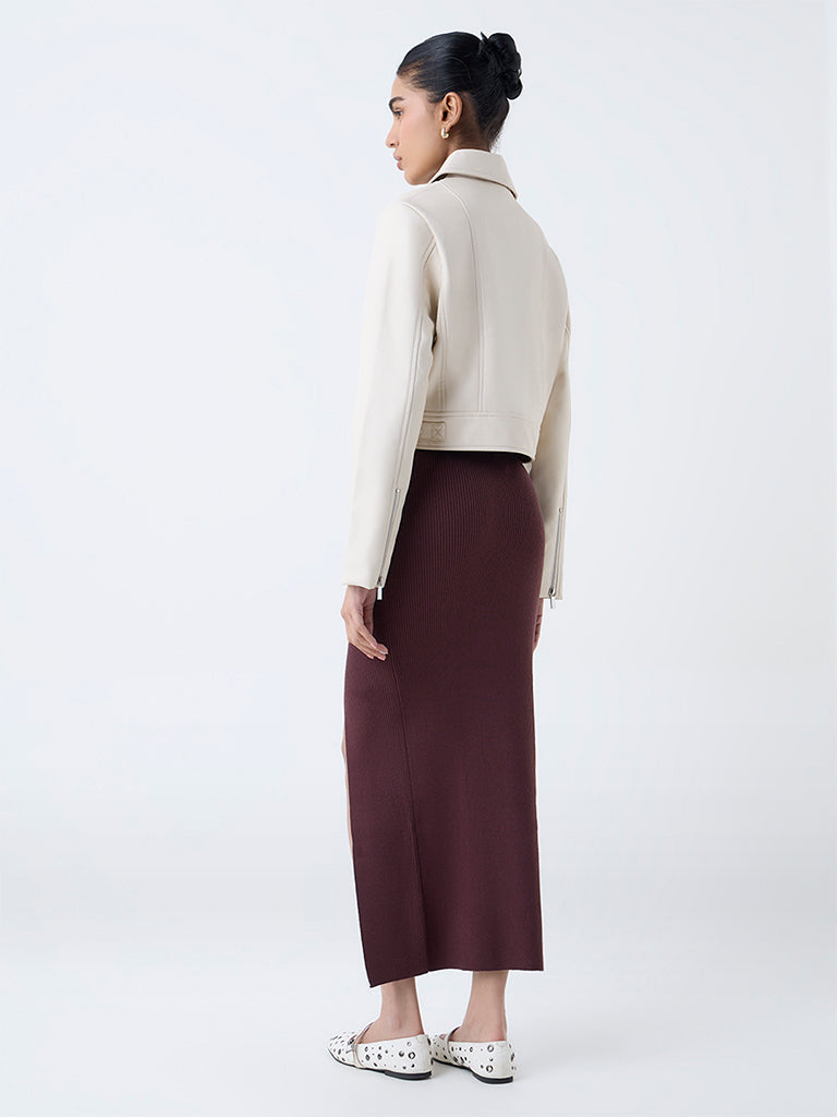 Nuon Cream Solid Faux-Leather Jacket