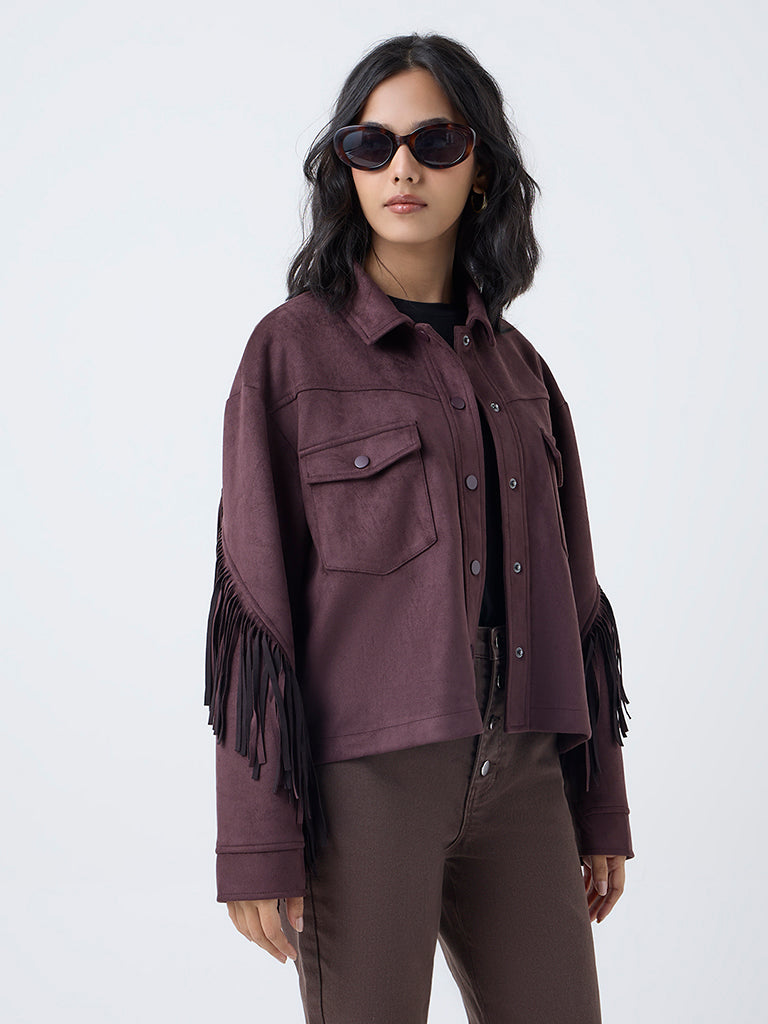 LOV Dark Brown Fringe Detailed Suede Jacket