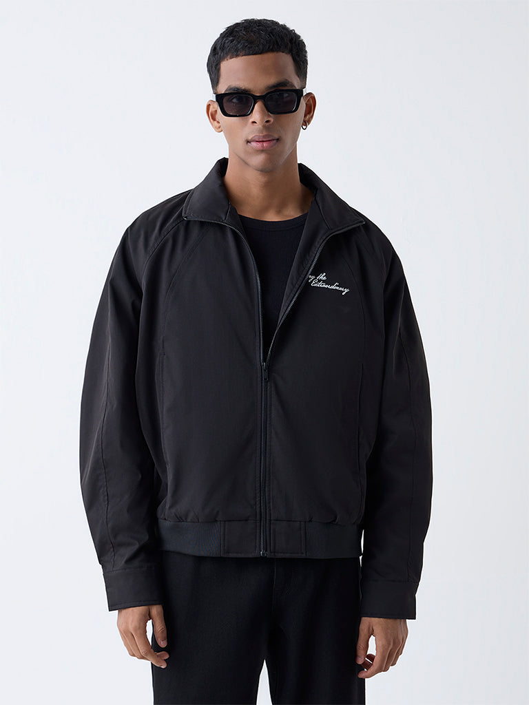Nuon Black Text Detailed Relaxed Fit Jacket