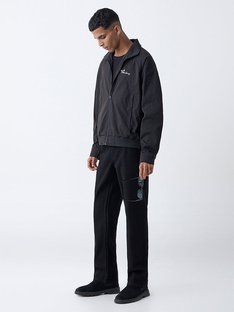 Nuon Black Text Detailed Relaxed Fit Jacket