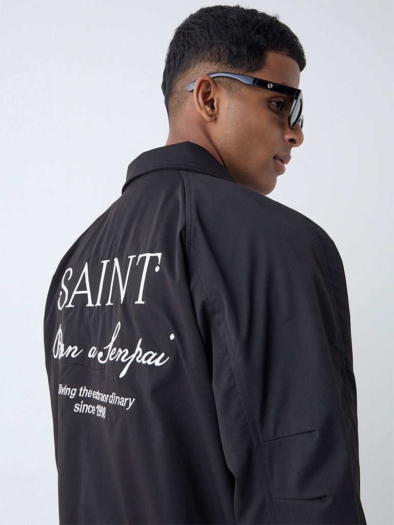 Nuon Black Text Detailed Relaxed Fit Jacket