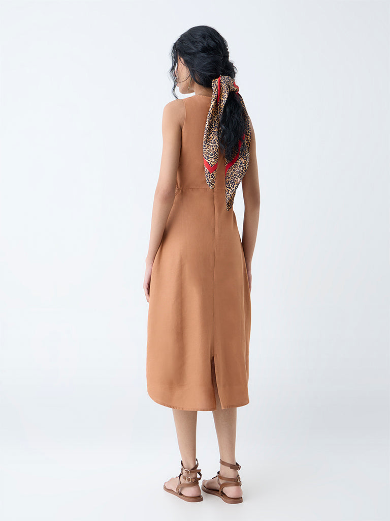 Bombay Paisley Tan Floral Design Cotton A-Line Dress