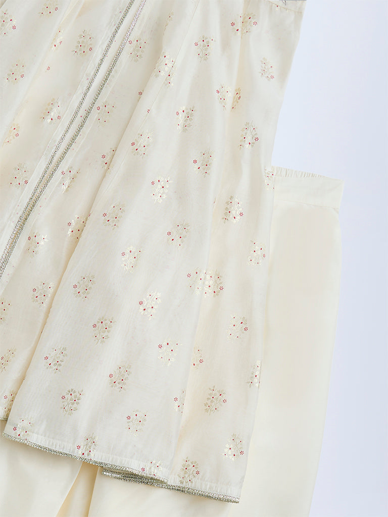 Utsa Kids Off-White Floral Embroidered Ethnic Set - (8-14yrs)