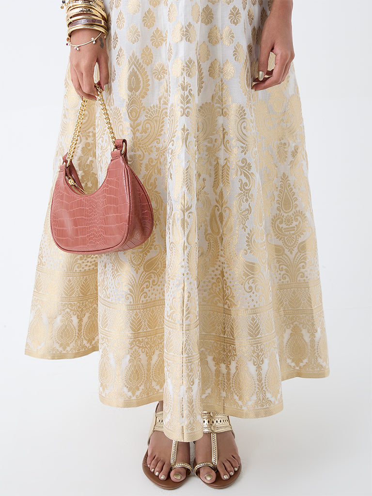 Vark Off-White Brocade A-Line Dress