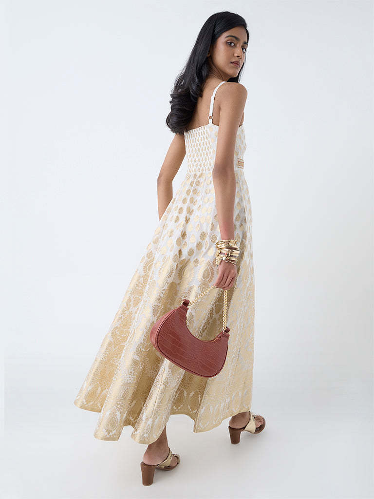 Vark Off-White Brocade A-Line Dress
