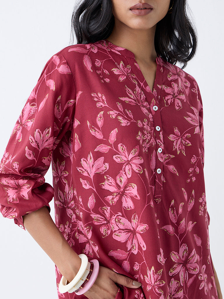 Utsa Magenta Floral Detailed Tunic