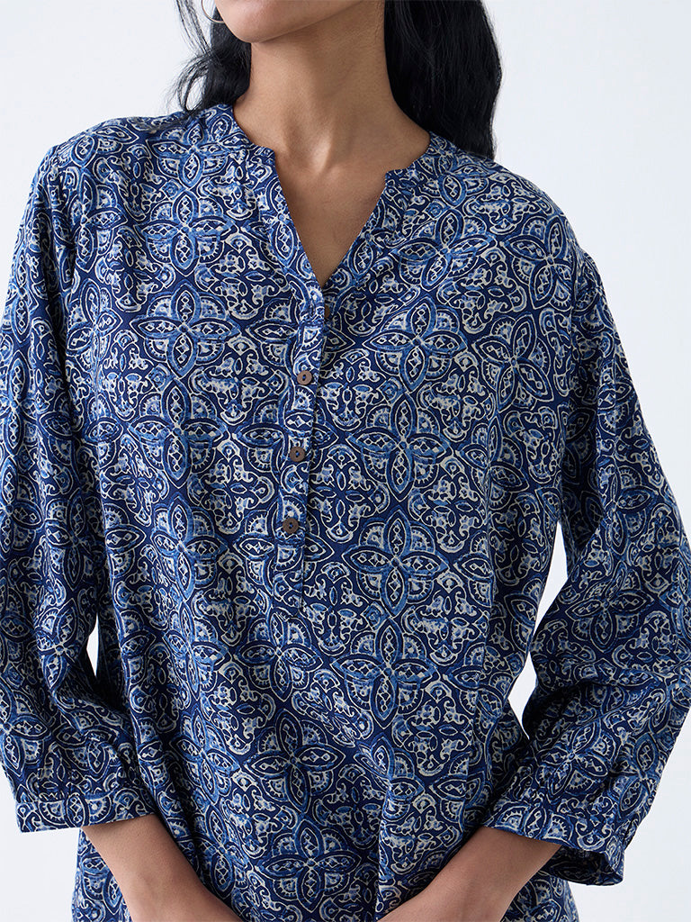 Utsa Indigo Botanical Design Tunic
