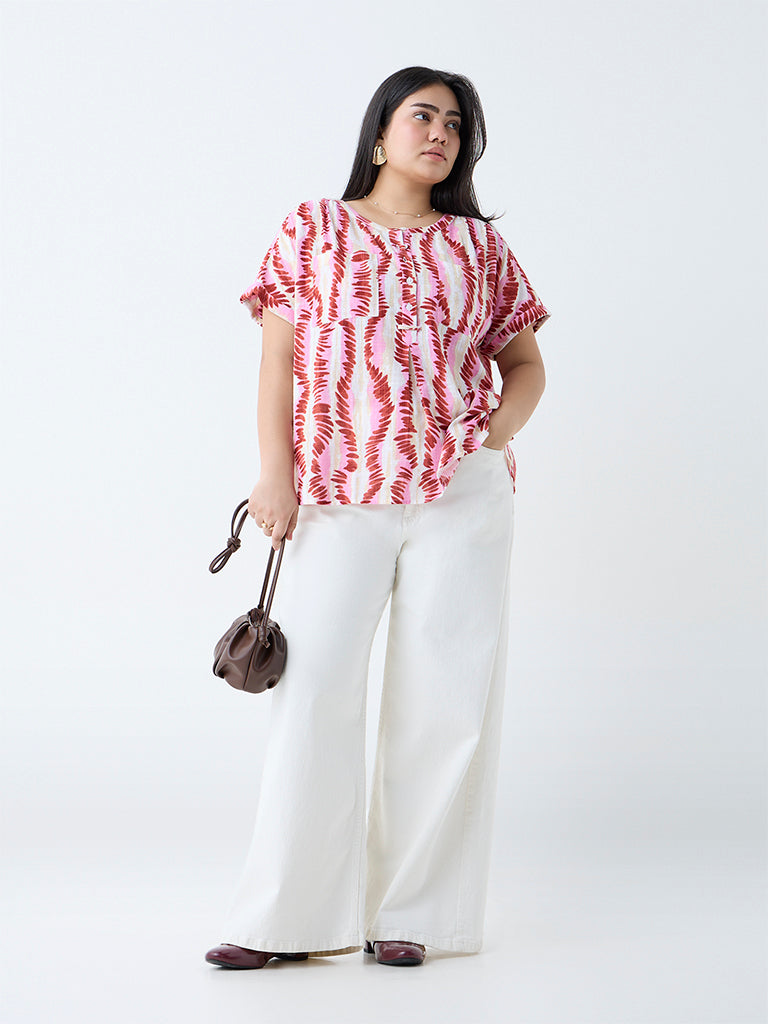 Westside Gia Women's Multicolour Abstract Pattern Top for Casual Wear Front View