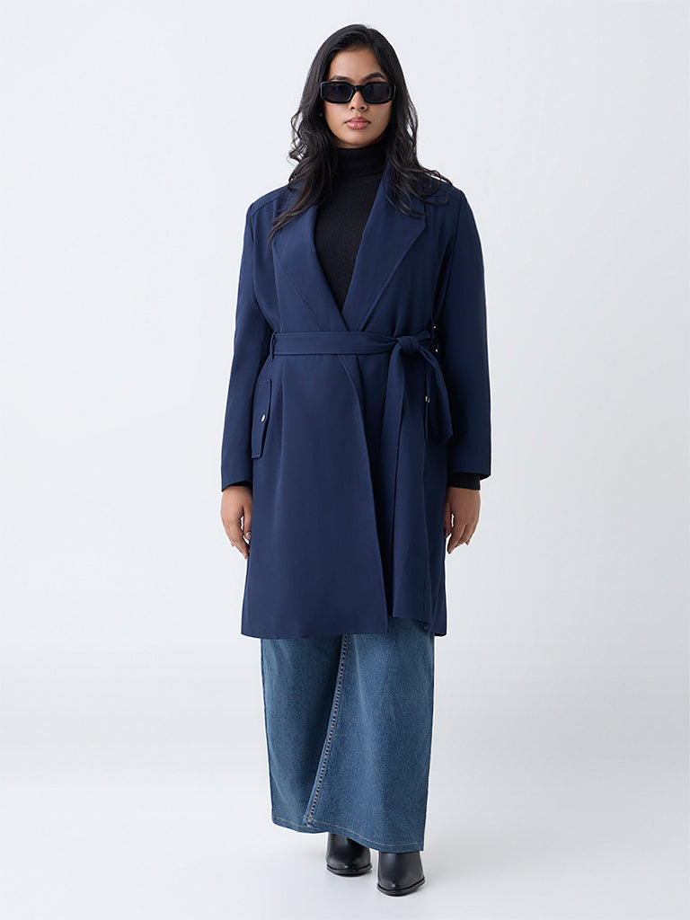 Gia Navy Long Coat with Belt