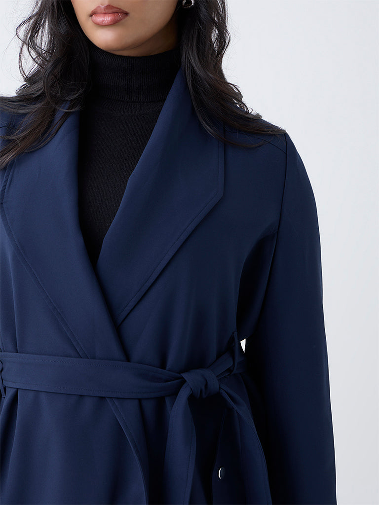 Gia Navy Long Coat with Belt