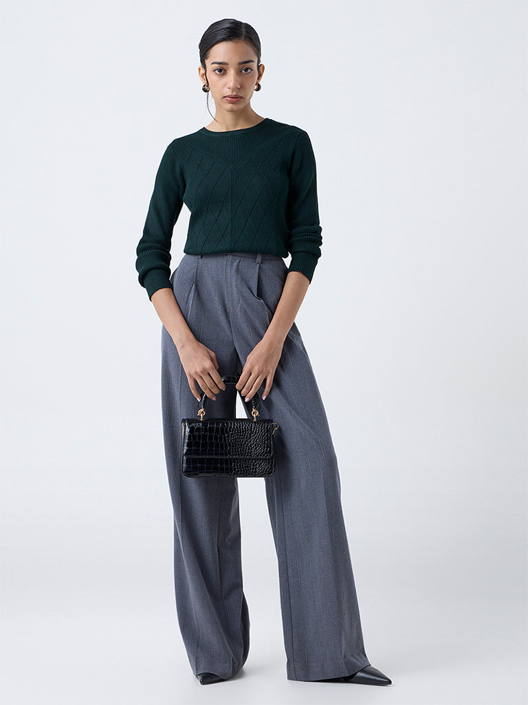 Wardrobe Dark Green Textured Sweater