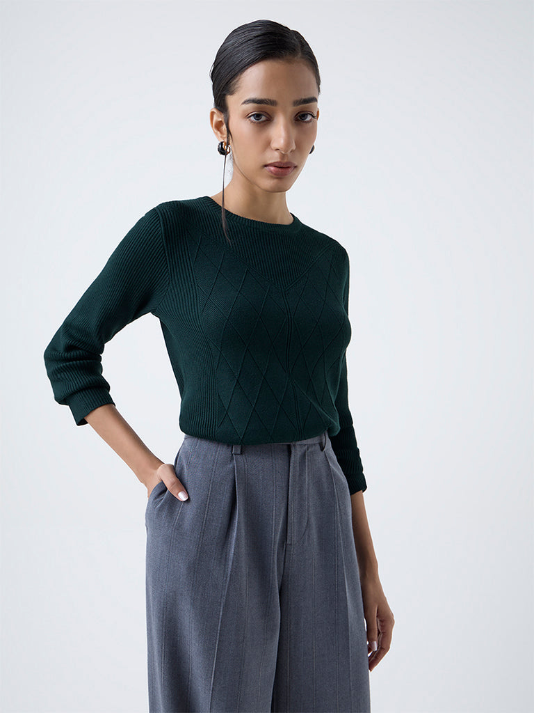 Wardrobe Dark Green Textured Sweater
