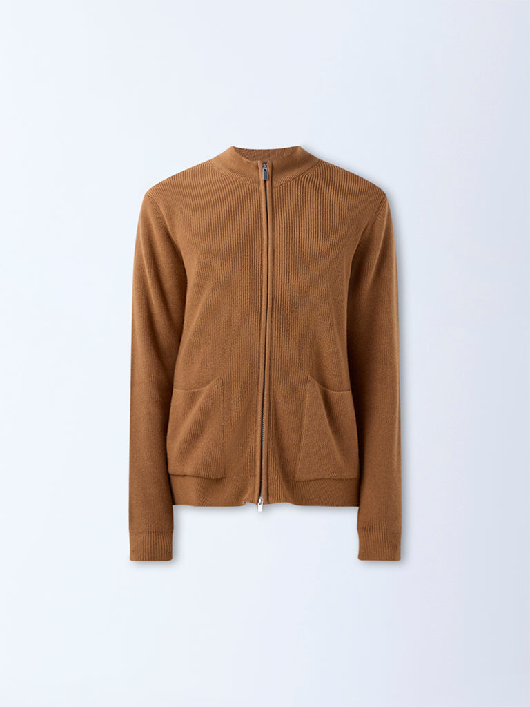 Buy Ascot Mustard Knitted Relaxed-Fit Jacket from Westside