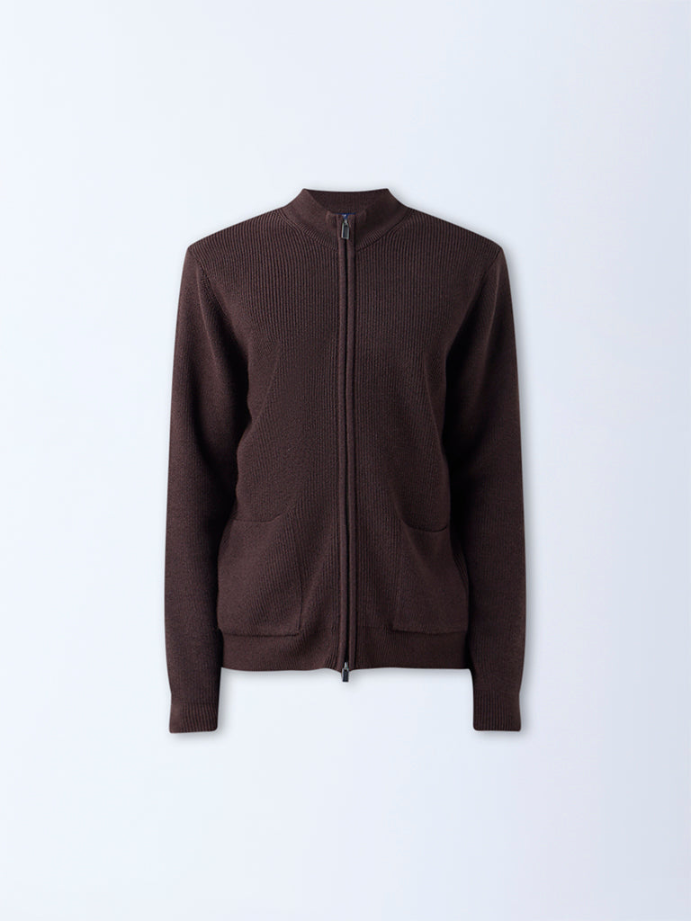 Ascot Dark Brown Knitted Relaxed-Fit Jacket