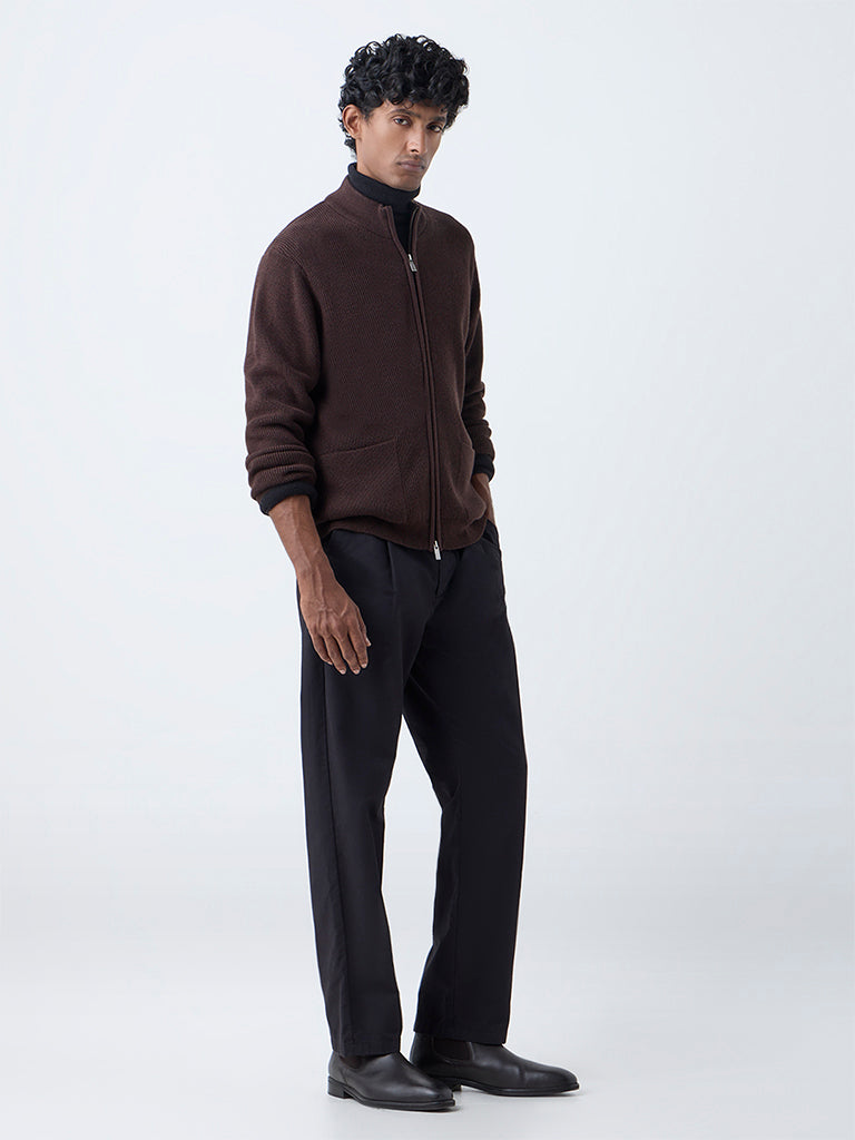 Ascot Dark Brown Knitted Relaxed-Fit Jacket