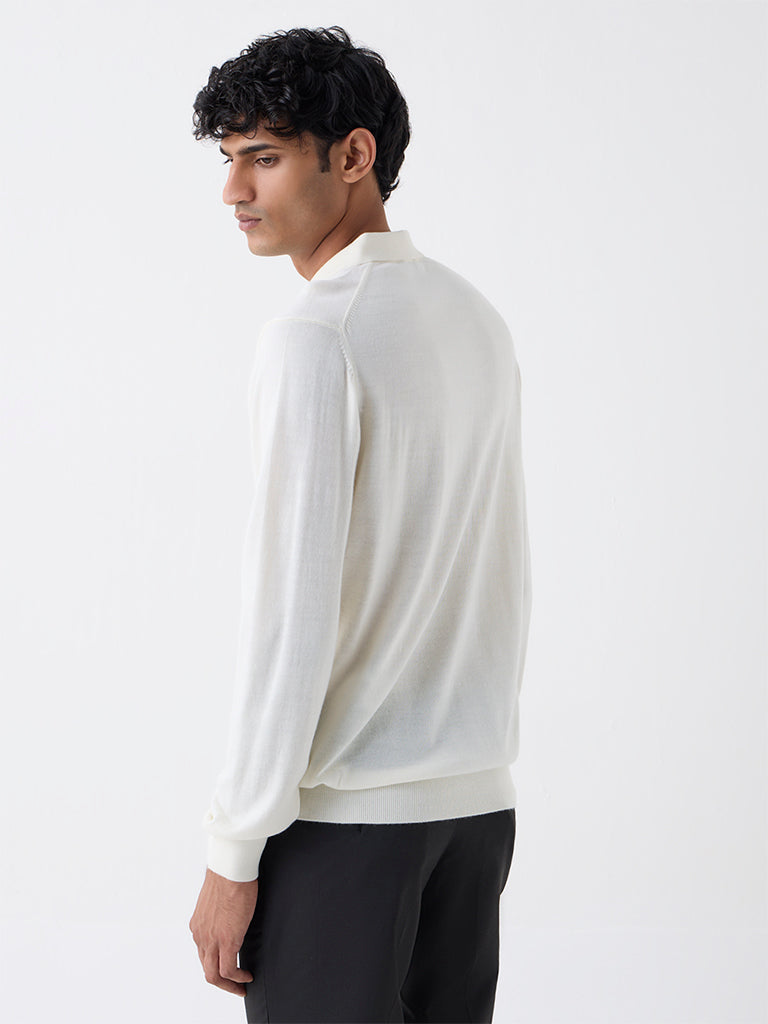WES Formals Off-White Solid Relaxed-Fit Polo T-Shirt