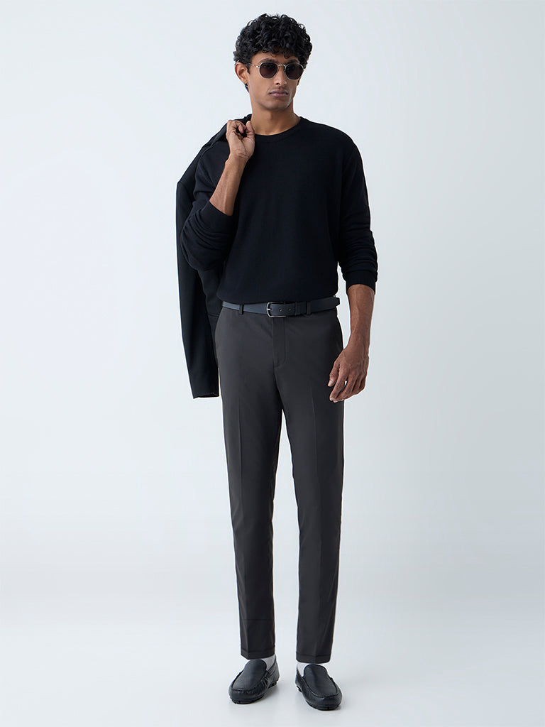 Westside WES Formals Men's Black Knitted Slim-Fit Sweater for Winter Wear Full View