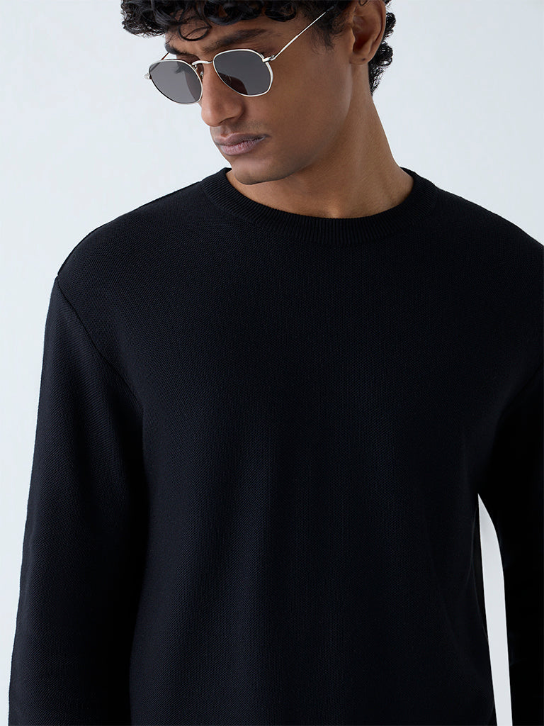 Westside WES Formals Men's Black Knitted Slim-Fit Sweater for Winter Wear Zoomed View