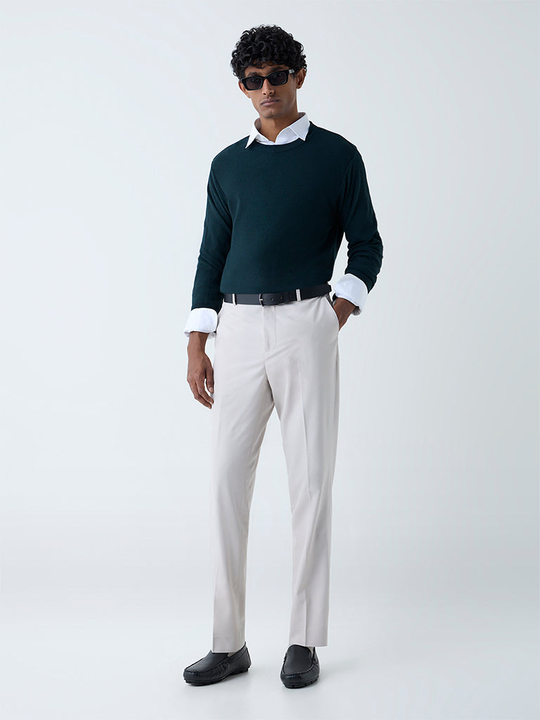 Westside WES Formals Men's Green Knitted Slim-Fit Sweater for Winter Wear Full View
