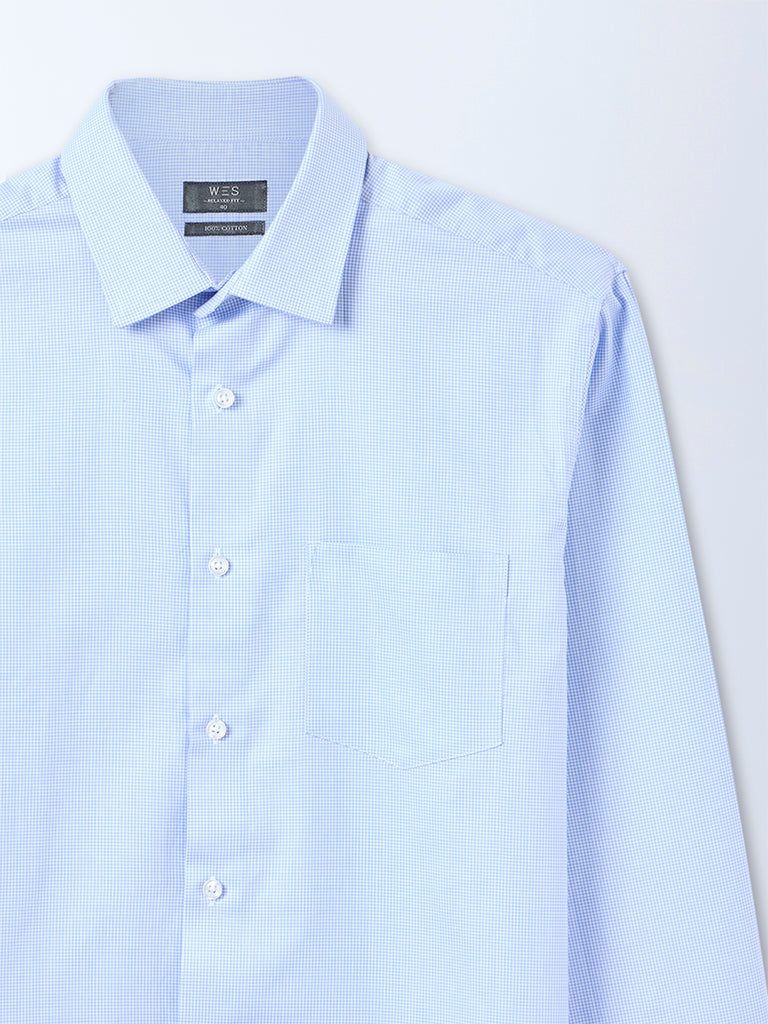 WES Formals Blue Relaxed-Fit Cotton Shirt