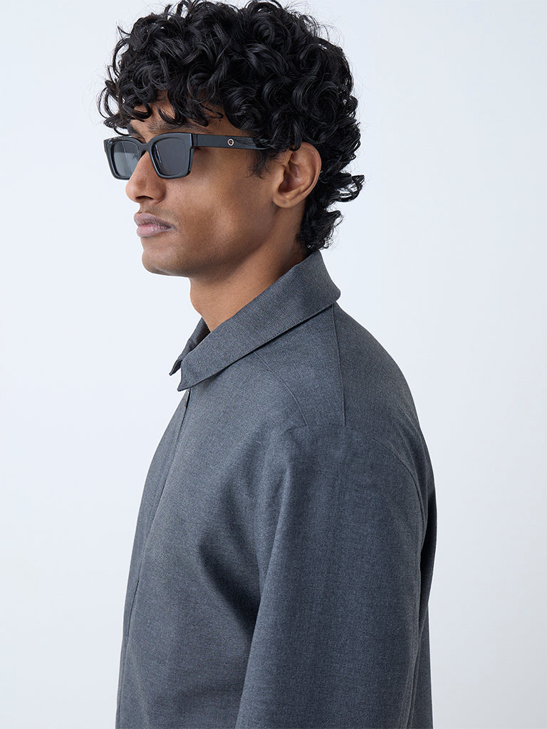 WES Formals Dark Grey Solid Relaxed-Fit Jacket