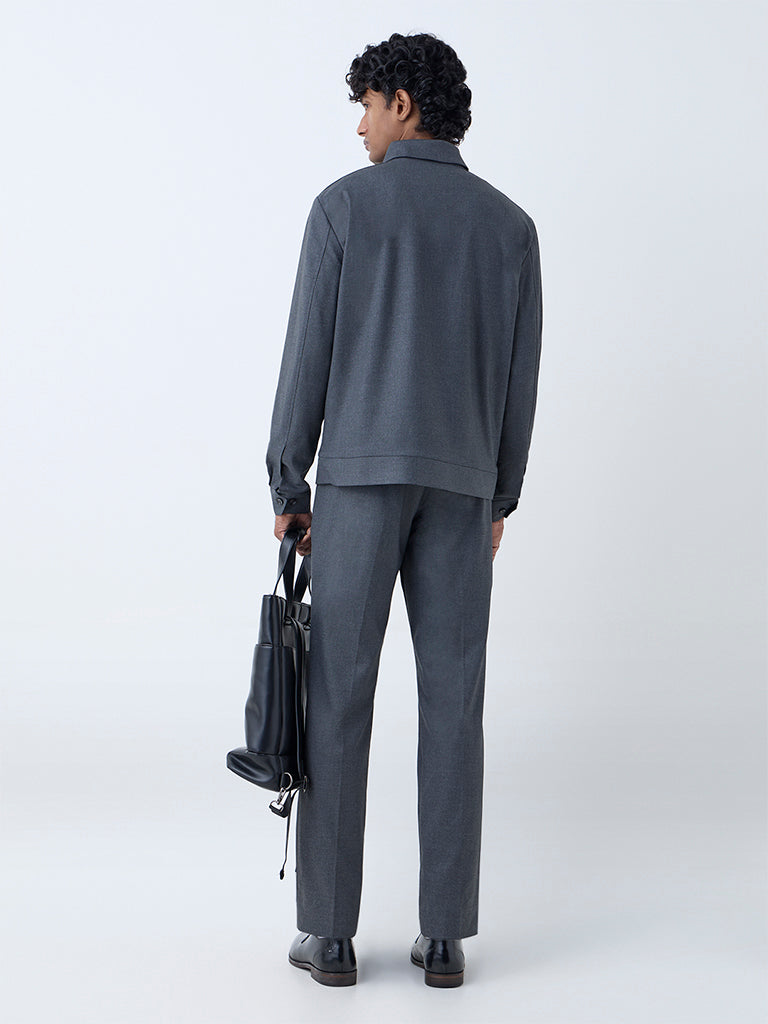 WES Formals Dark Grey Solid Relaxed-Fit Jacket