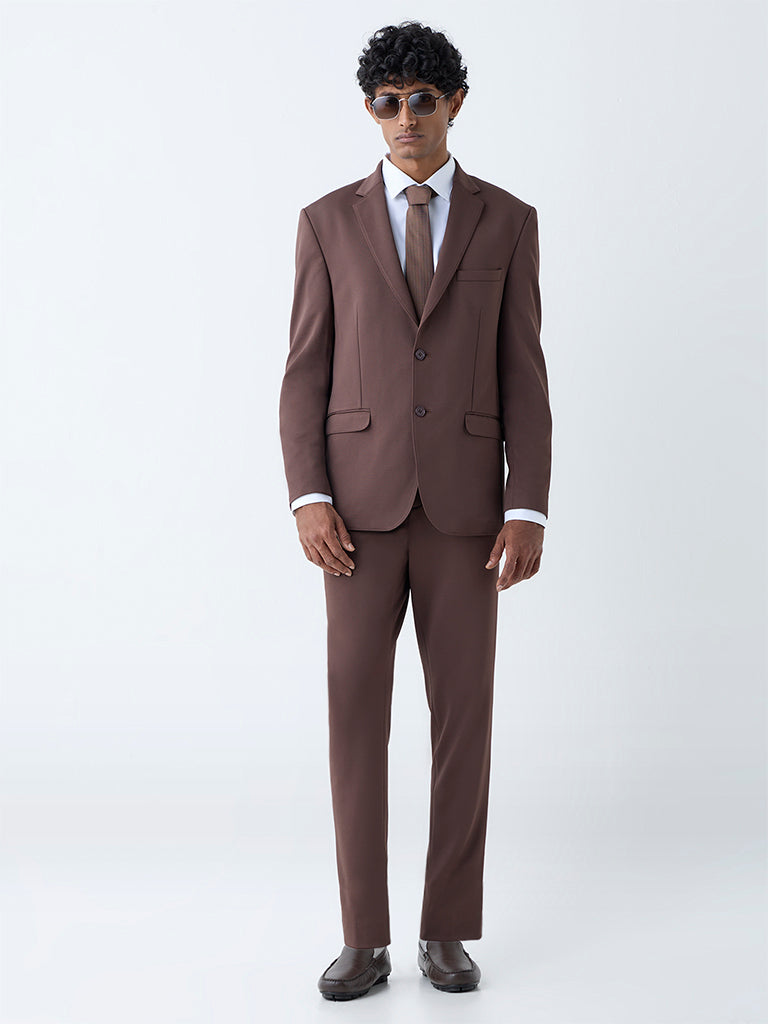 WES Formals Dark Brown Solid Slim-Fit Blazer