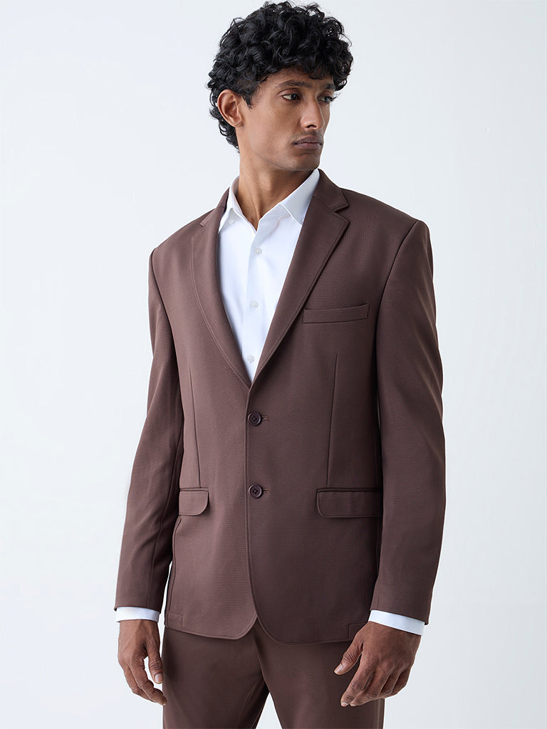 WES Formals Dark Brown Solid Slim-Fit Blazer