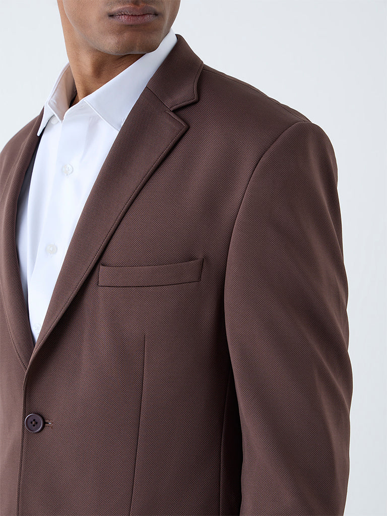 WES Formals Dark Brown Solid Slim-Fit Blazer