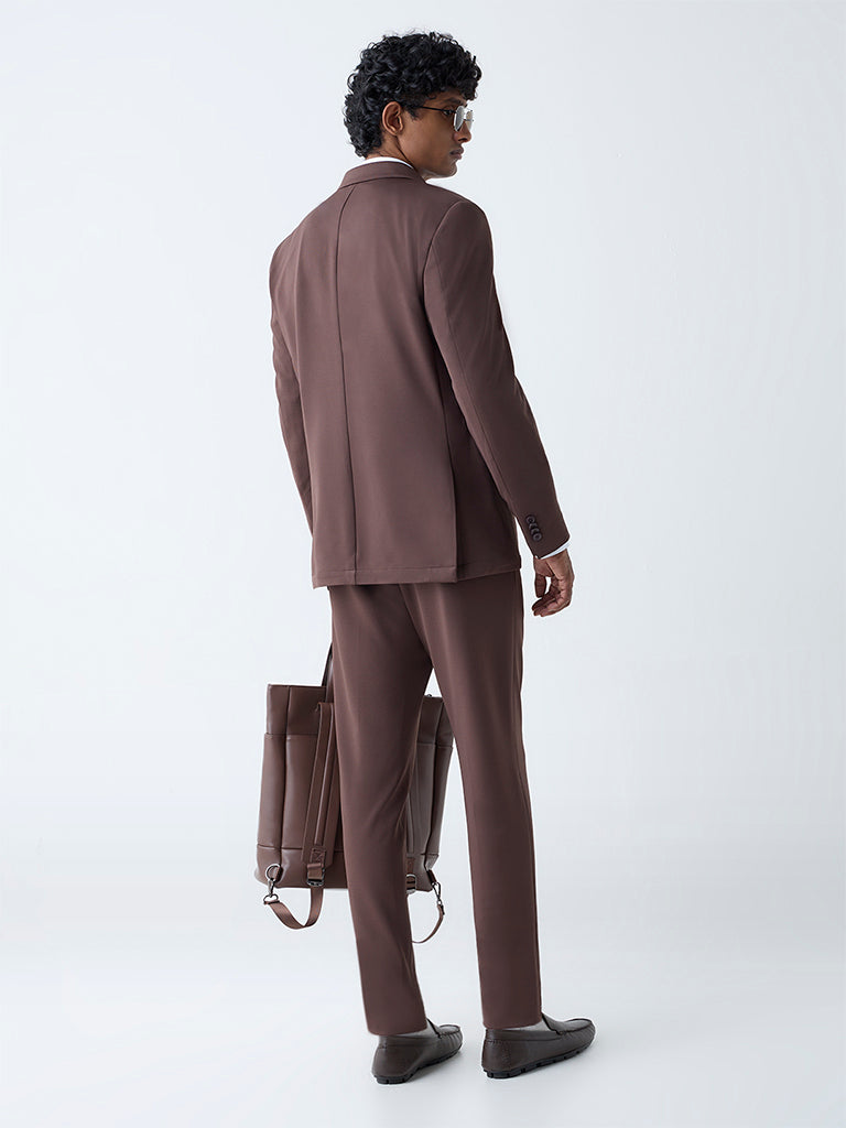 WES Formals Dark Brown Solid Slim-Fit Blazer