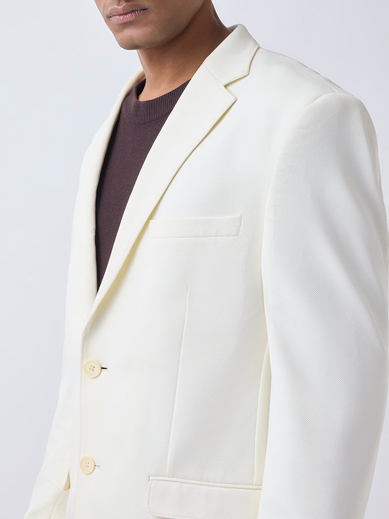 WES Formals Off-White Solid Slim-Fit Blazer