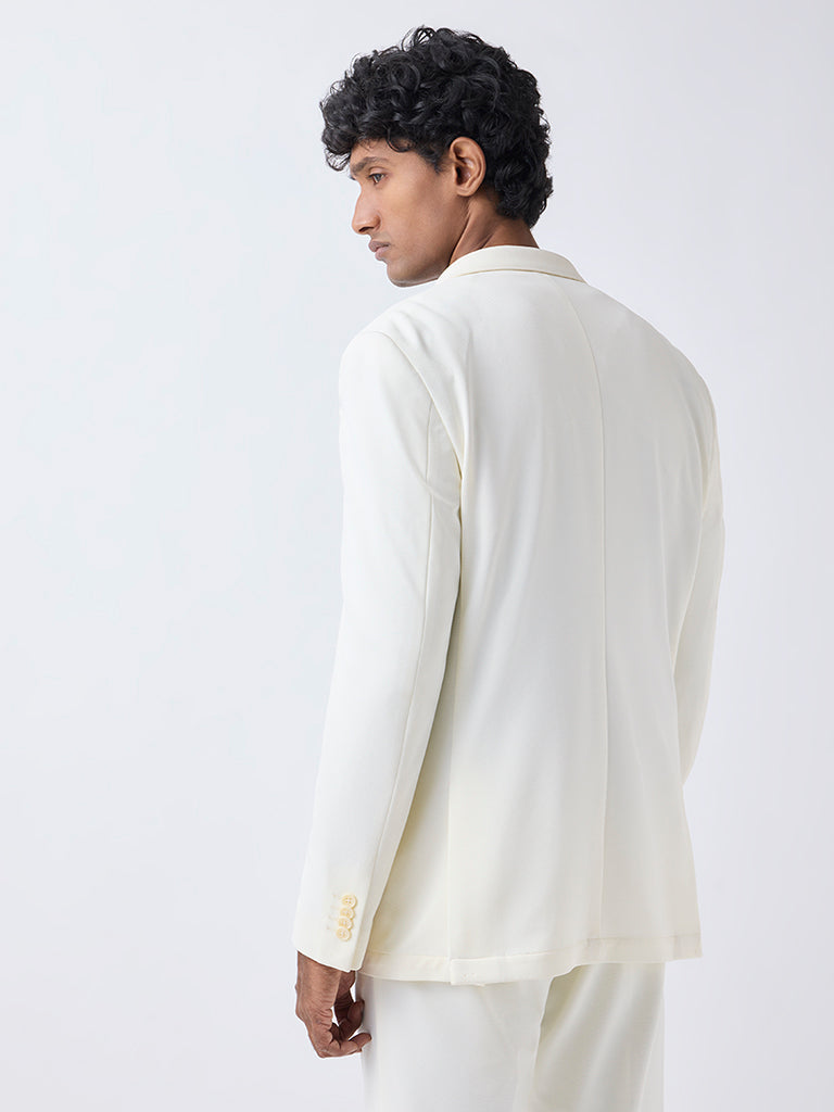 WES Formals Off-White Solid Slim-Fit Blazer
