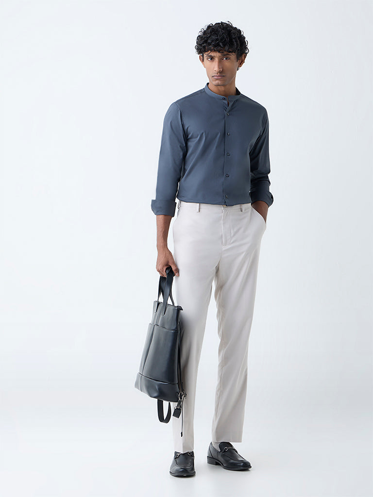 Westside WES Formals Men's Dark Grey Solid Ultra-Slim Fit Cotton-Blend Shirt for Work Wear Full View